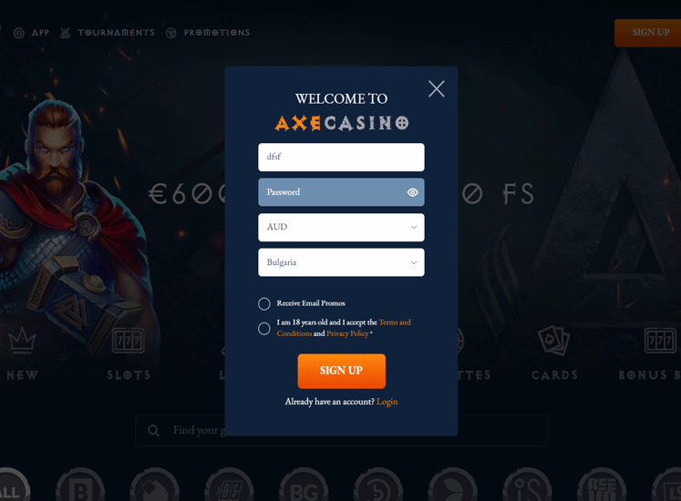 Axe Casino Registration