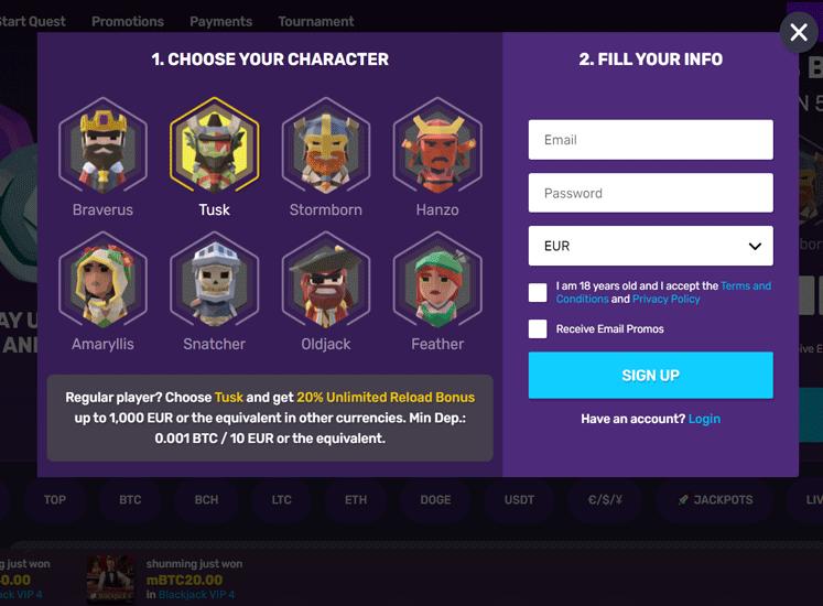 Bitcoin.Casino.io Registration