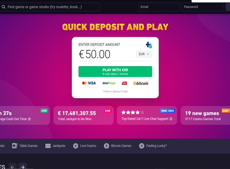 BitStarz Casino Home Screen