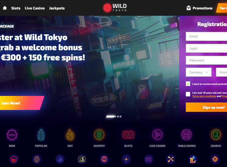 WildTokyo Casino Home Screen