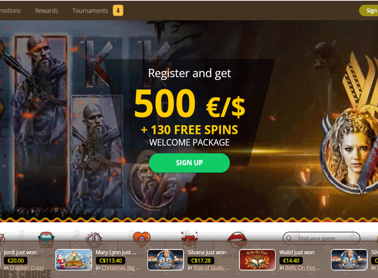 Bob Casino Home Screen