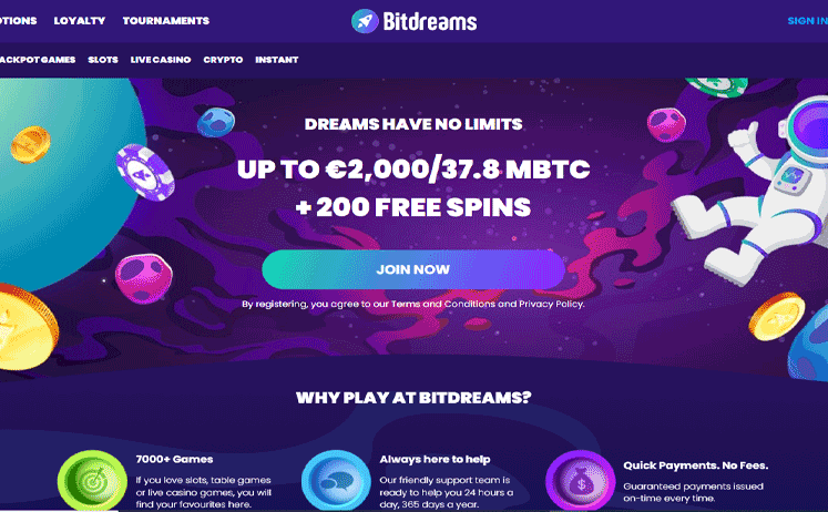 Bitdreams Casino Home Screen