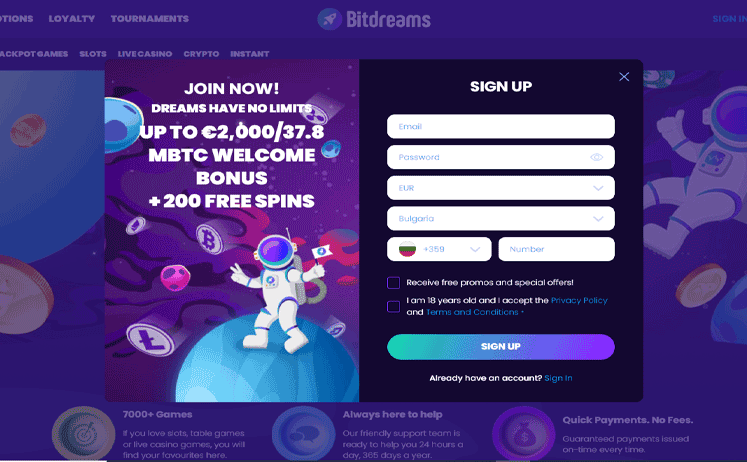 Bitdreams Casino Registration