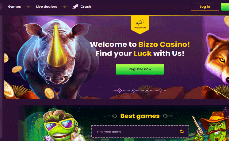Bizzo Casino Home Screen