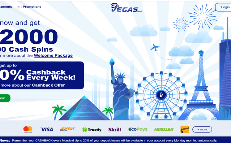 BluVegas Casino Home Screen