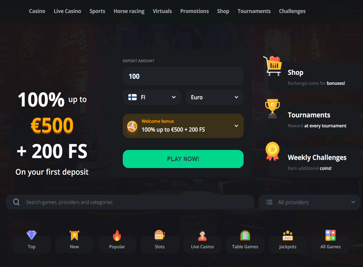 ExciteWin Casino Home Screen