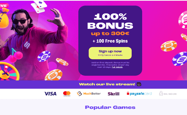 Spinz Casino Home Screen