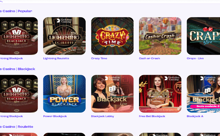 Spinz Casino Live Casino
