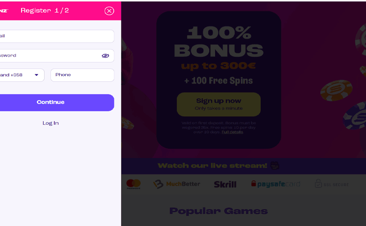 Spinz Casino Registration