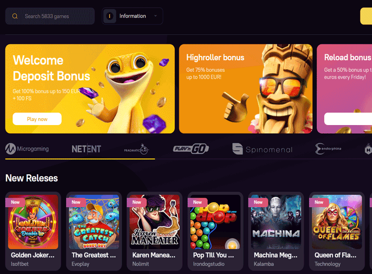 Zoome Casino Home Screen