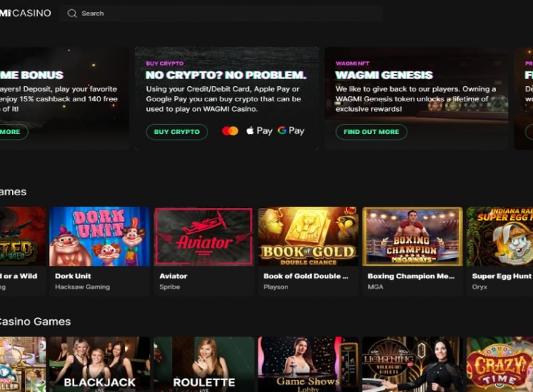 Wagmi Casino Home Page Screen