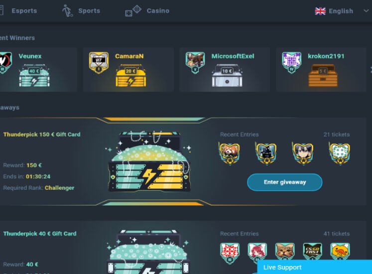 Thunderpick Casino Bonuses Section