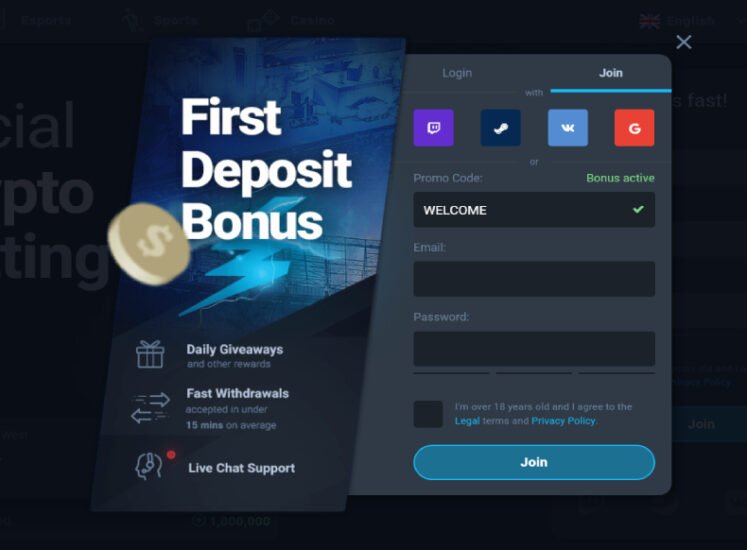 Thunderpick Casino Registration Screen