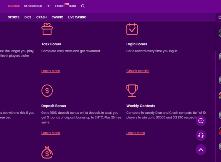 TrustDice Casino Bonuses Section