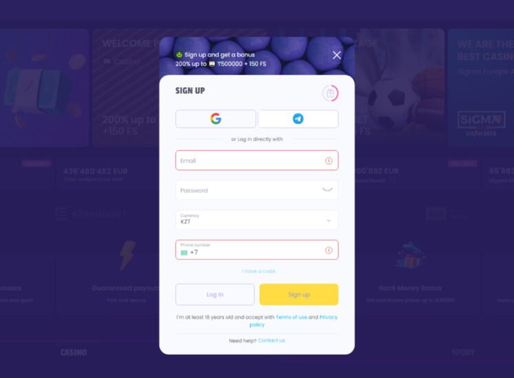 Lala.bet Casino Registration Screen