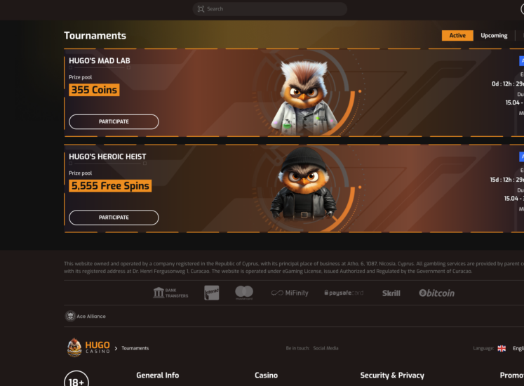 Hugo Casino Tournaments Page