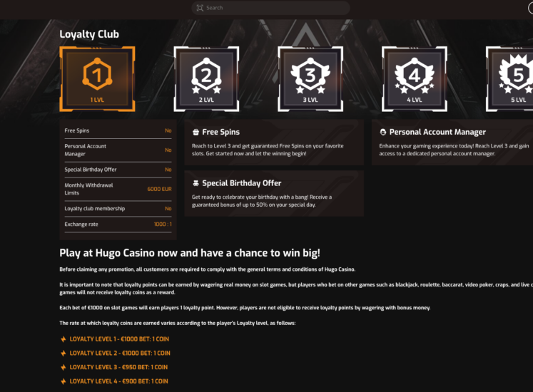 Hugo Casino VIP Page