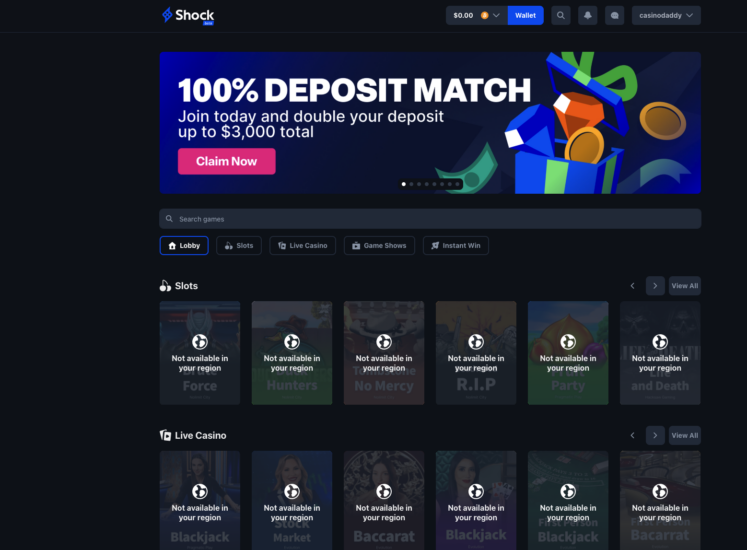 Shock Casino Home Page