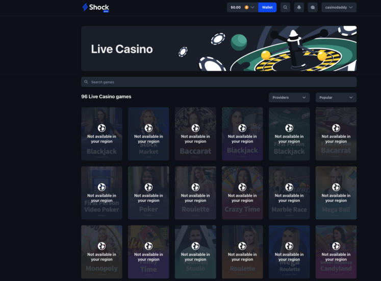 Shock Casino Live Page
