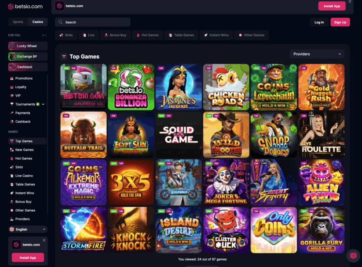 Betsio Casino Slots Page