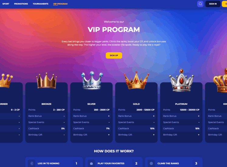 Koning Casino VIP Page