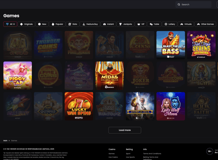 Tip-top.bet Casino Page